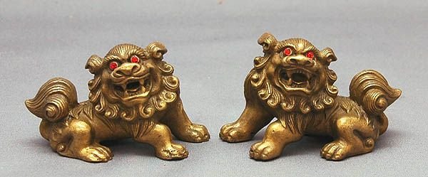 画像1: 獅子一対／真鍮 (1)