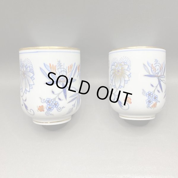 画像9: マイセン（Meissen） ブルーオニオン レッド＆ゴールド　夫婦蓋付湯呑 共箱  iw240924a01 (9)