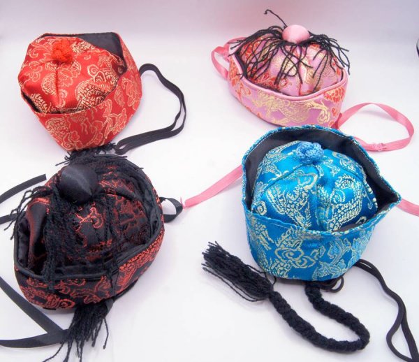 画像2: ペット(ドッグ用)サテン地チャイナ帽子 ペット小型犬用 径9cm Lサイズ (2)