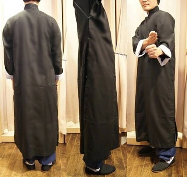 画像3: 綿ポリ製男性用チャンパオ(長袍・黒色)薄手素材 (3)