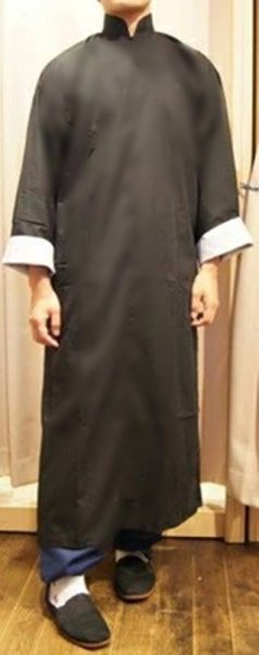 画像2: 綿ポリ製男性用チャンパオ(長袍・黒色)薄手素材 (2)
