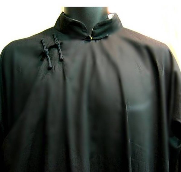 画像11: 綿ポリ製男性用チャンパオ(長袍・黒色)薄手素材 (11)