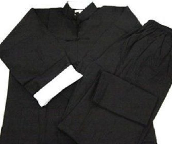画像5: 綿ポリ製  功夫衣(カンフースーツ)黒色(中国製) (5)
