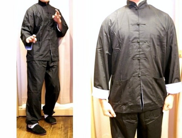 画像3: 綿ポリ製  功夫衣(カンフースーツ)黒色(中国製) (3)