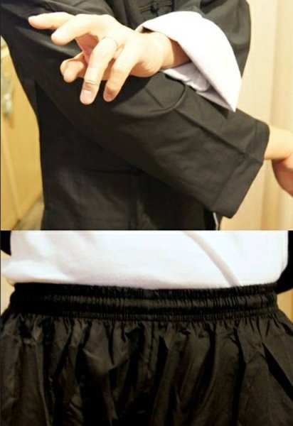 画像2: 綿ポリ製  功夫衣(カンフースーツ)黒色(中国製) (2)