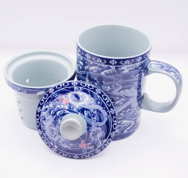 画像2: 茶漉し付きマグカップ 龍渡海 双龍 【横浜中華街】 (2)