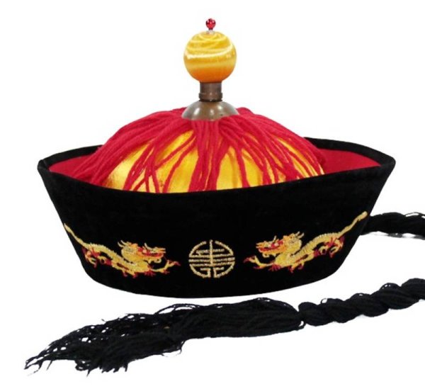 画像1: 辮髪付き宮廷帽子・皇帝帽子 (1)