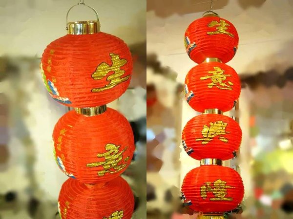 画像8: 中国紅綢燈　四連紅灯（ランタン） 種類お任せ　2個セット (8)