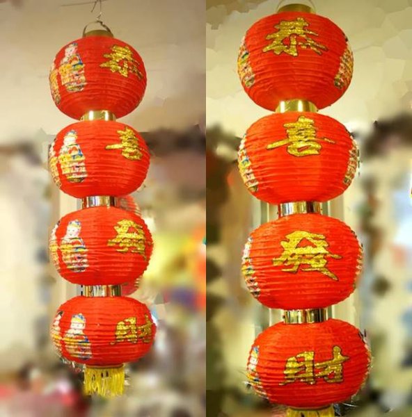 画像7: 中国紅綢燈　四連紅灯（ランタン） 種類お任せ　2個セット (7)