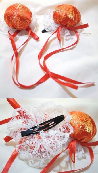画像4: サテンお団子髪飾り(レース、ヘアクリップ付き) 2個1セット【6色】 (4)