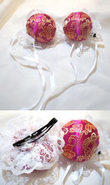 画像5: サテンお団子髪飾り(レース、ヘアクリップ付き) 2個1セット【6色】 (5)