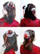 画像4: サテンお団子 髪飾りカバー（レース、ヘアクリップ付き） 2個1セット 水色【種類＝4色】 (4)