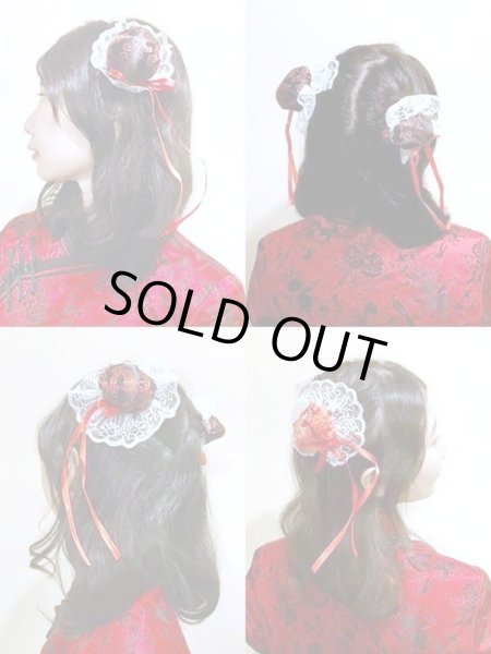 画像6: サテンお団子 髪飾りカバー（レース、ヘアクリップ付き） 2個1セット 黒色【種類＝３色】 (6)