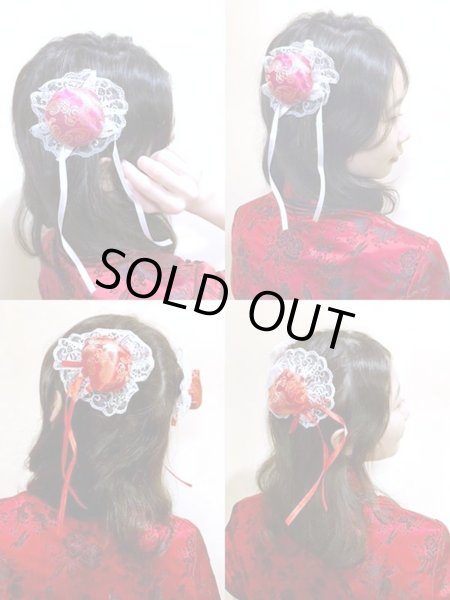 画像5: サテンお団子 髪飾りカバー（レース、ヘアクリップ付き） 2個1セット 黒色【種類＝３色】 (5)