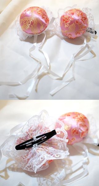 画像7: サテンお団子髪飾り(レース、ヘアクリップ付き) 2個1セット【6色】 (7)