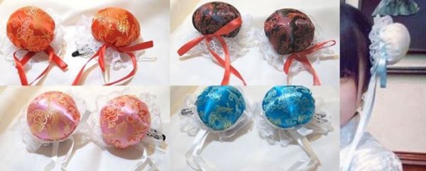 画像9: サテンお団子髪飾り(レース、ヘアクリップ付き) 2個1セット【6色】 (9)