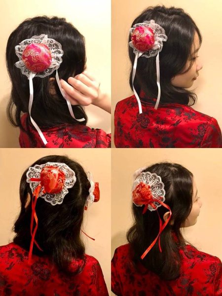 画像12: サテンお団子髪飾り(レース、ヘアクリップ付き) 2個1セット【6色】 (12)