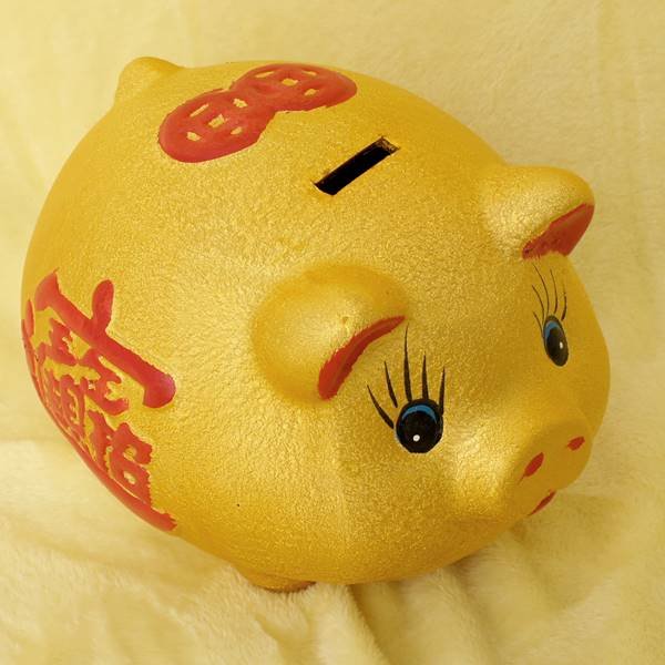 画像1: 横浜中華街名物・金運を呼び込む金ブタ招財貯金箱  9インチ (1)