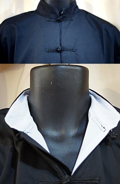 画像3: カンフーシャツ（功夫シャツ）長袖シャツ・黒色(綿ポリ製)　薄手生地 (3)