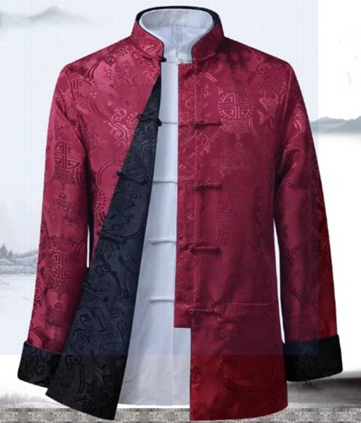 画像13: 唐人服 功夫長袖 リバーシブル カンフージャケット　黒色＋臙脂(エンジ)色 (13)