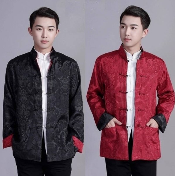 画像12: 唐人服 功夫長袖 リバーシブル カンフージャケット　黒色＋臙脂(エンジ)色 (12)