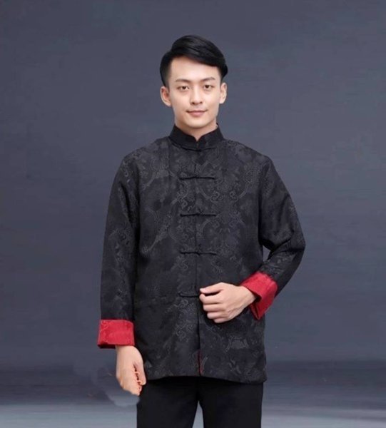 画像11: 唐人服 功夫長袖 リバーシブル カンフージャケット　黒色＋臙脂(エンジ)色 (11)