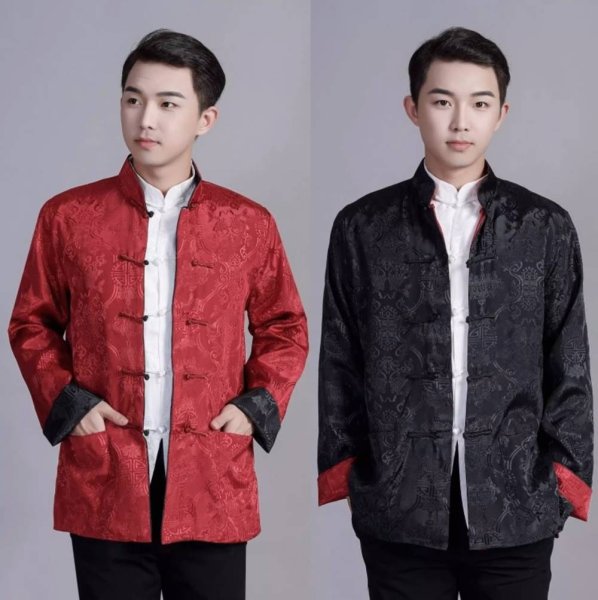 画像10: 唐人服 功夫長袖 リバーシブル カンフージャケット　黒色＋臙脂(エンジ)色 (10)