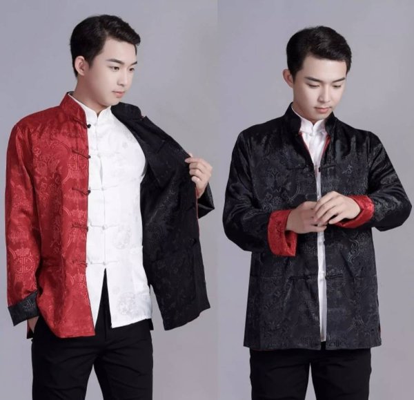 画像9: 唐人服 功夫長袖 リバーシブル カンフージャケット　黒色＋臙脂(エンジ)色 (9)