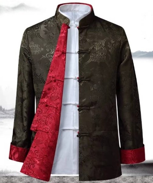 画像14: 唐人服 功夫長袖 リバーシブル カンフージャケット　黒色＋臙脂(エンジ)色 (14)