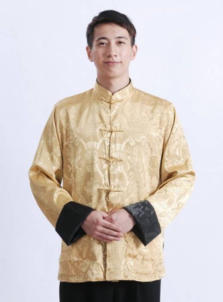 画像2: 唐人服 功夫長袖 リバーシブル カンフージャケット　黒色＋金色 (2)