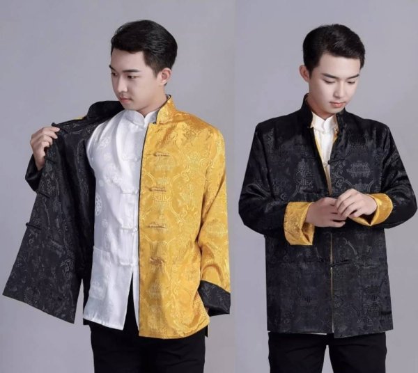 画像7: 唐人服 功夫長袖 リバーシブル カンフージャケット　黒色＋金色 (7)