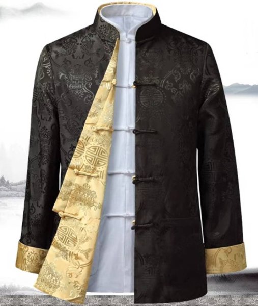 画像11: 唐人服 功夫長袖 リバーシブル カンフージャケット　黒色＋金色 (11)