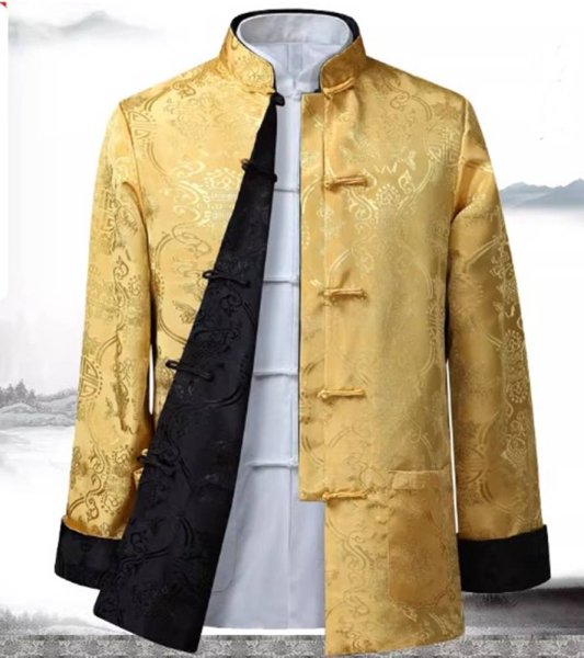 画像10: 唐人服 功夫長袖 リバーシブル カンフージャケット　黒色＋金色 (10)