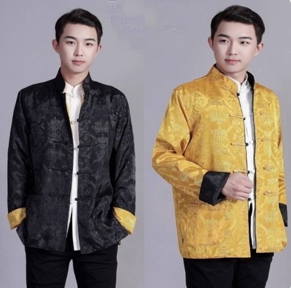 画像9: 唐人服 功夫長袖 リバーシブル カンフージャケット　黒色＋金色 (9)