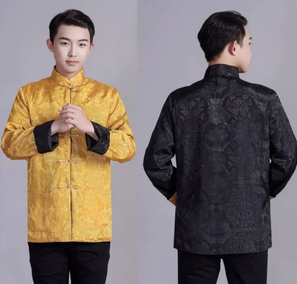 画像8: 唐人服 功夫長袖 リバーシブル カンフージャケット　黒色＋金色 (8)