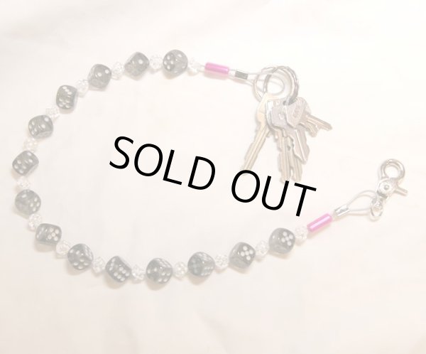 画像1: サイコロ/ダイス ウォレットチェーン 透明白&黒 60cm (1)