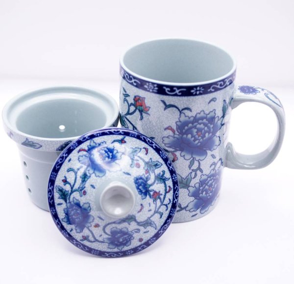 画像2: 茶漉しマグカップ「牡丹」グレー (2)