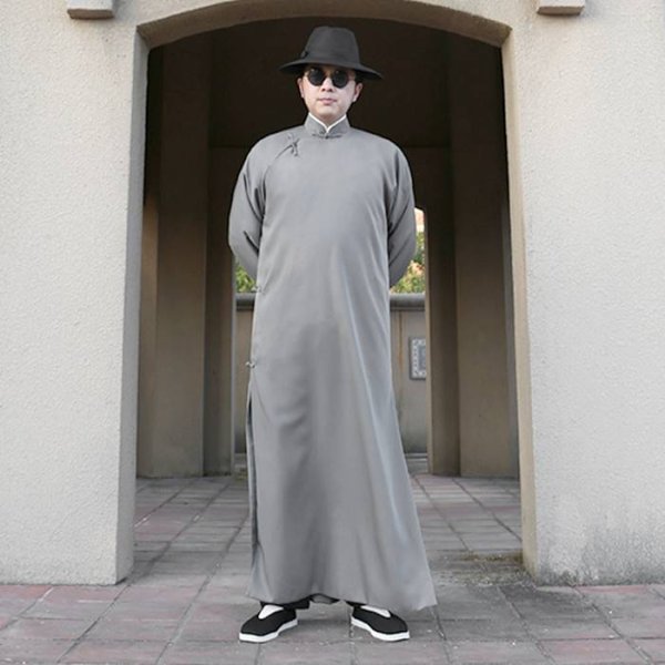 画像3: 男性チャンパオ 灰色 グレー 薄手素材　フリーサイズ (3)