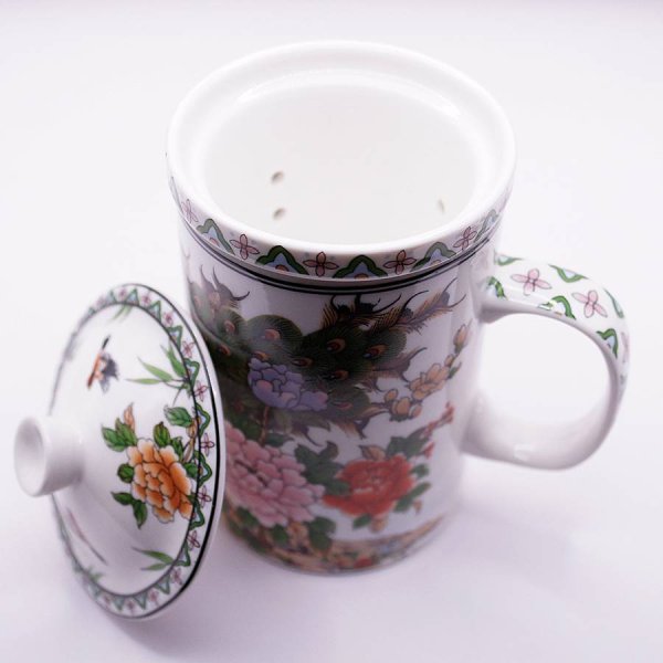 画像3: 茶漉し付きマグカップ 孔雀 【横浜中華街】 (3)