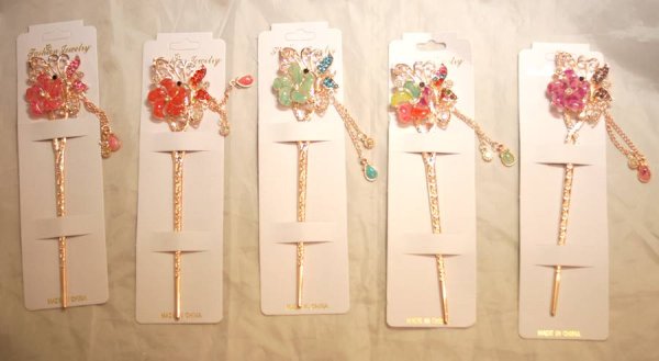 画像1: 中華 きらきら 蝶々・花等々 かんざし　3本セット (1)