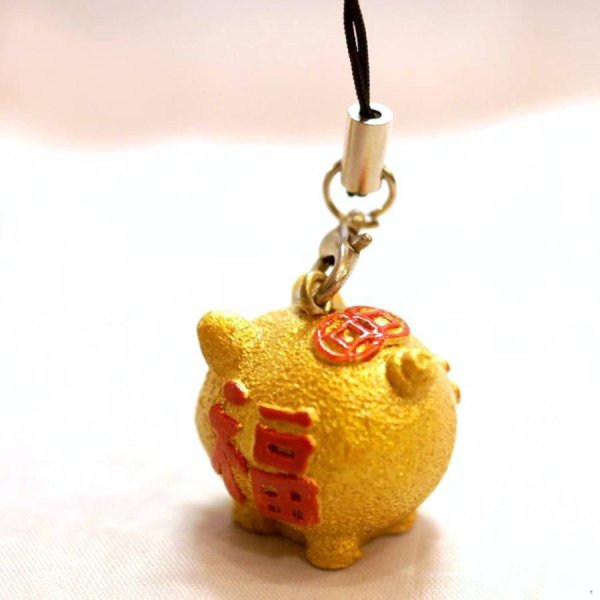 画像3: 横浜中華街名物・開運 金ブタ ストラップ (3)