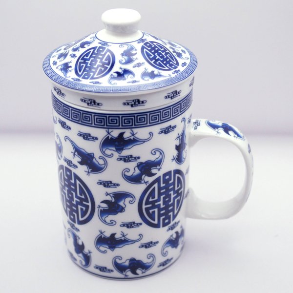 画像1: 陶器製 茶漉し付きマグカップ 五福 (1)