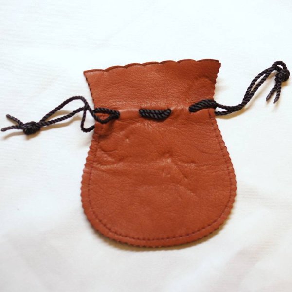 画像3: ピッグ皮 巾着袋 茶色 2サイズ (3)
