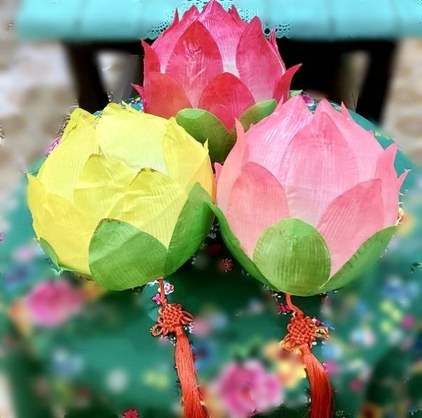 画像8: 12寸 吉祥 蓮花ランタン 黄色 2165089-RE 1個 (8)