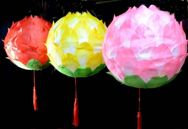 画像13: 12寸 吉祥 蓮花ランタン 黄色 2165089-RE 1個 (13)