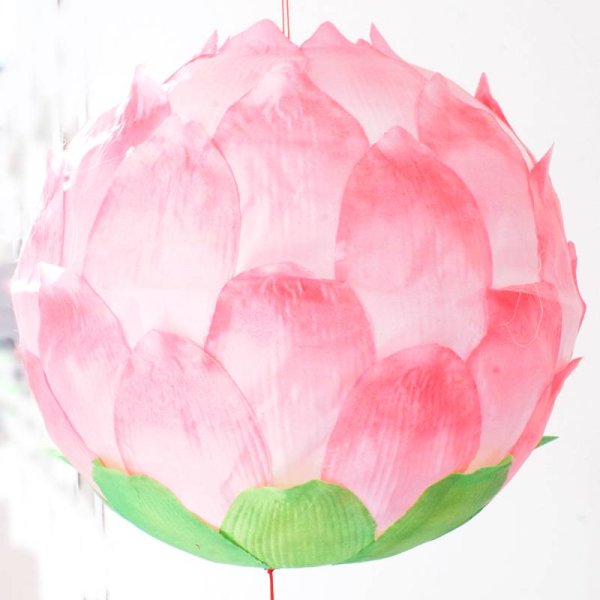 画像2: 12寸 吉祥 蓮花ランタン 桃色 2165089-PI 1個 (2)