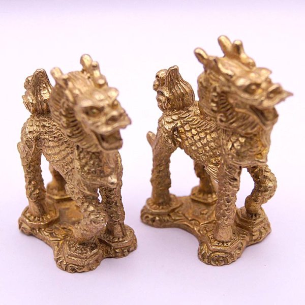画像2: 真鍮製 招財 麒麟 ペア 置物 2寸 2212074  2個セット (2)