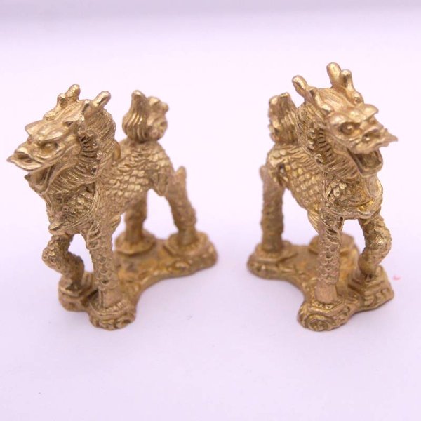 画像3: 真鍮製 招財 麒麟 ペア 置物 2寸 2212074  2個セット (3)