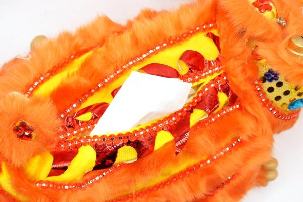 画像4: 横浜中華街 獅子舞 ティッシュケース カバー 橙色 221XL004-og (4)