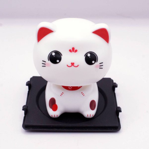 画像2: ソーラー式電池 首ふり 白猫 うなずき猫 小サイズ 目を開けているタイプ (2)